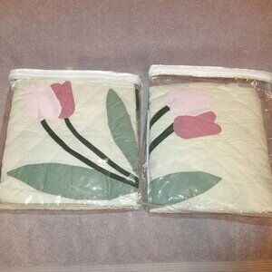 Vtg Country Collection Floral Tulips Pillow Shams Quilted Standard 2X Lot NEW